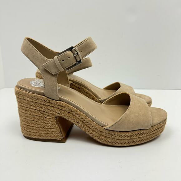 NEW Vince Camuto Ranneli Tan Suede Leather Espadrille Platform Sandal - Picture 6 of 15